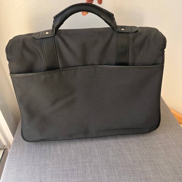 Cole Haan Canvas Leather Trim Briefcase Bag Grey Black 16" Messenger Laptop Bag - Picture 7 of 16